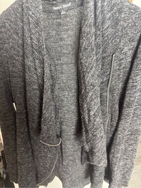 Sweet Rain Charcoal Gray Zip-Front Knit Cardigan Sweater Size Large
